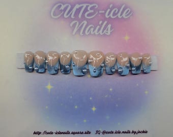 Blue Pearl Studded Cat Eye French custom press on nails