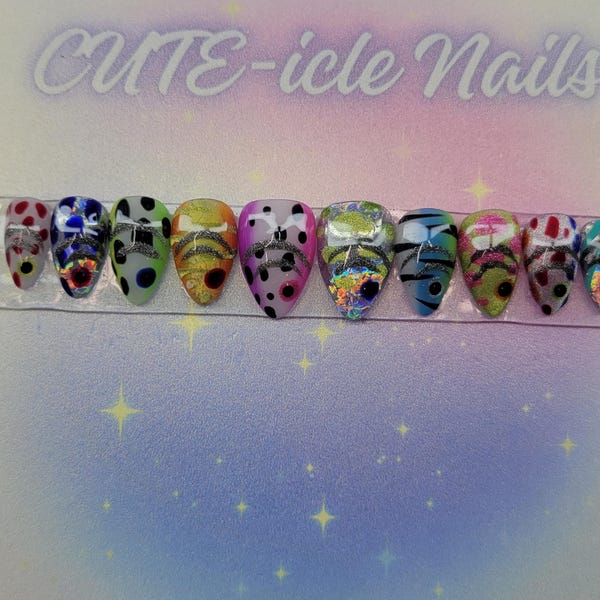 Holographic Fishing Lure custom gel press on nails