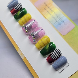 Handpainted Land of Oz inspired custom gel press on nails