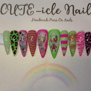 Invader Zim (xl and xxl only)custom gel press on nails