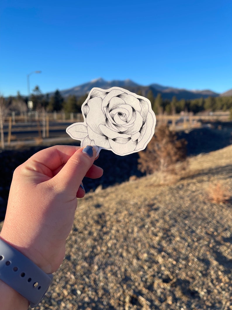 Rose Line Drawing Sticker Rose Flower Sticker | Hand Drawn Decal for Laptops, Cars, and ...
