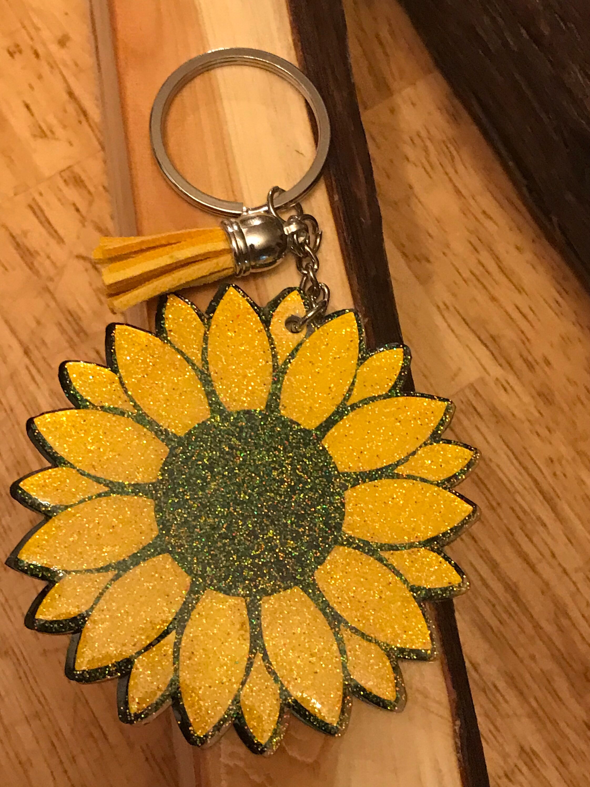 Sunflower Keychain W/charm Etsy
