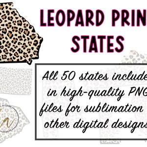 50 États Leopard Clip Art Bundle - États Leopard Sublimation - États Leopard Clipart - Art Prints - Inclut les fichiers PNG