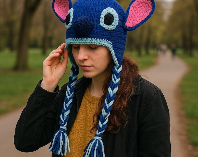 Hand Crocheted Stitch Character Hat with New Born - Adult sizes