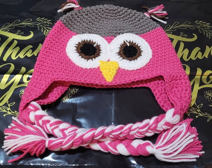 Hand Crocheted Owl Hat for pictorial prop or Halloween costume