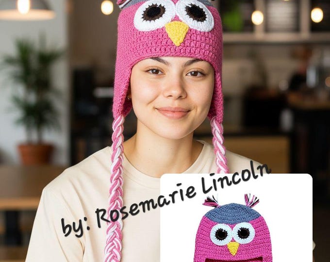 Hand Crocheted Owl Hat for pictorial prop or Halloween costume