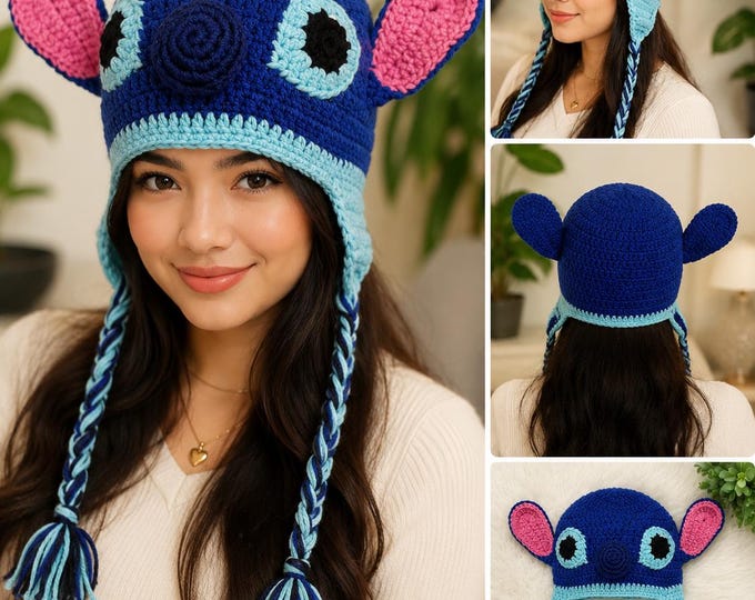 Hand Crocheted Stitch Character Hat with New Born - Adult sizes