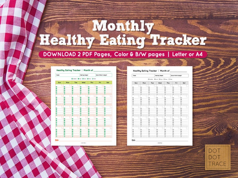 Printable Healthy Eating Tracker Healthy Eating Record Monthly Food Log ...