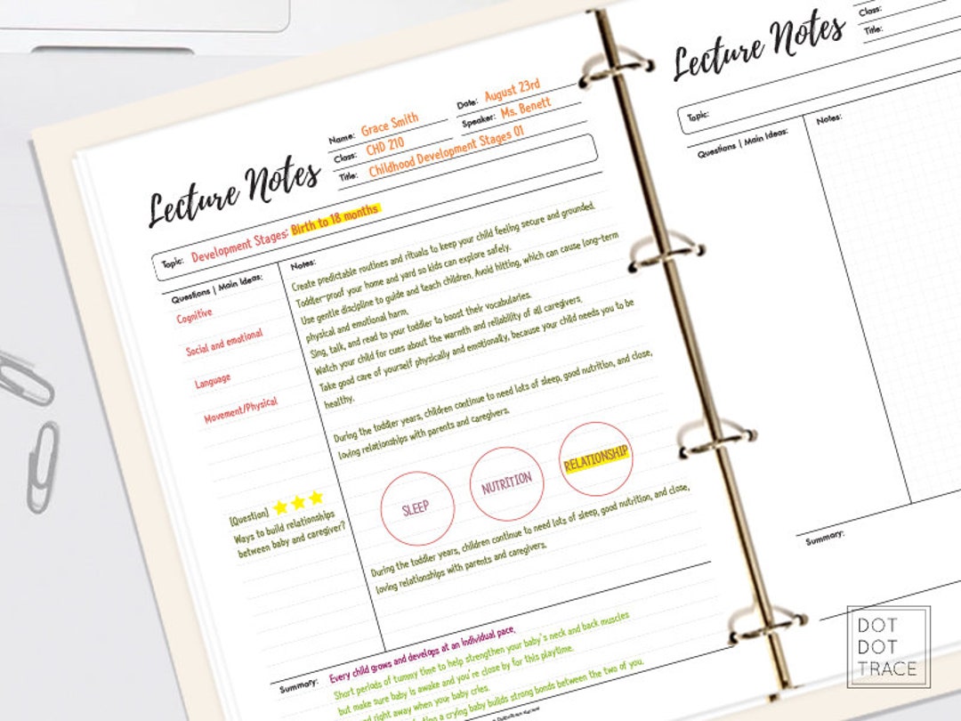Printable Lecture Notes Template: Cornell Notes, Study Planner (PDF) - Etsy