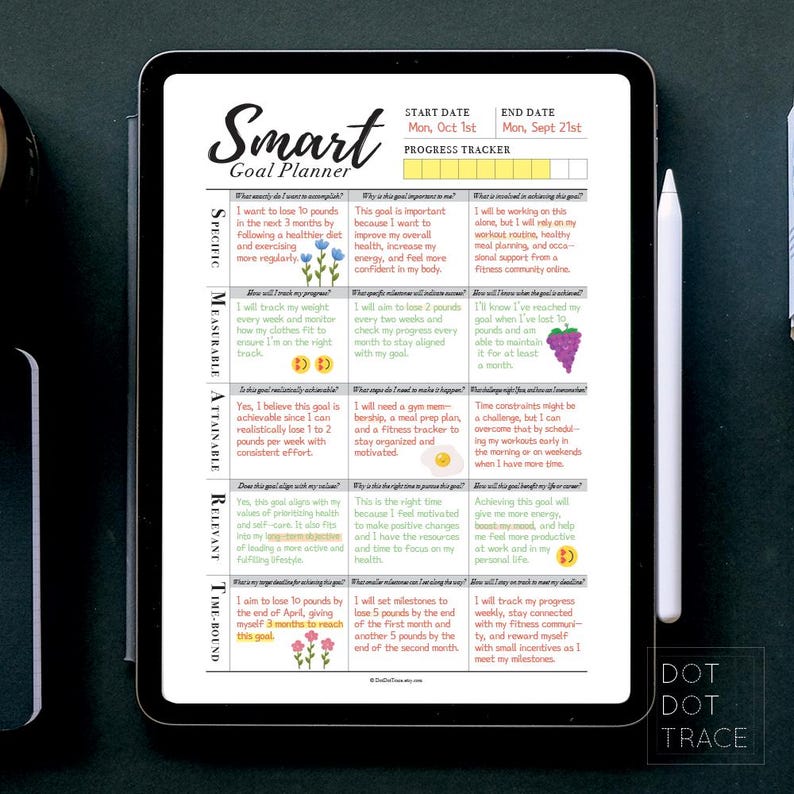 SMART Goal Planner Template: Printable Goal Setting Worksheet (PDF) - Etsy