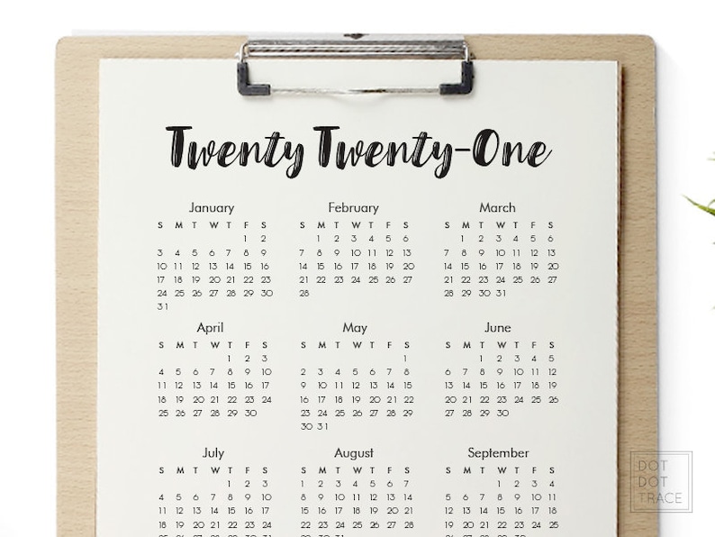A5_printable 2021 US Calendar Twenty Twenty One Calendar 2021 Etsy