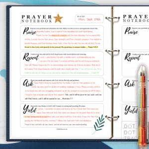 Printable Prayer Notebook Lined Ver Guided Prayer Journal Daily Devotional Notebook Praise, Repent, Ask, Yield Sections Daily Prayer Journal