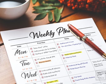 Printable Weekly Planner Monday Start Daily Planner 7 Day Planner Work Planner Weekly Planner 365 Daily Planner GoodNotes Weekly Planner JPG