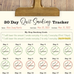 Printable 30 Day Quit Smoking Tracker 30 Day Stop Smoking Tracker No ...