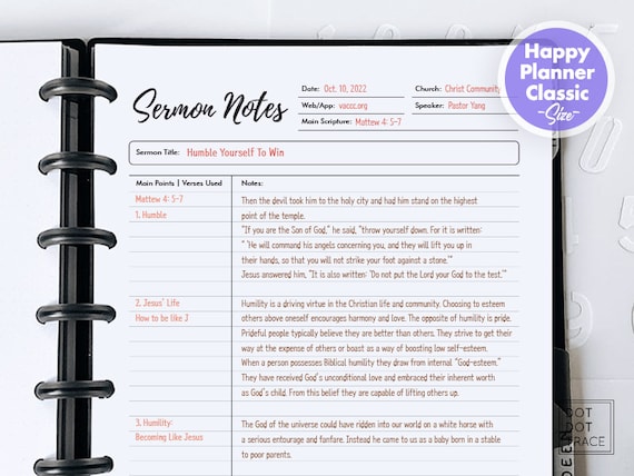 Printable Sermon Notes Sermon Summary Note the Classic Happy Planner-sized  Christian Planner 7x9.25 Goodnotes Sermon Note Templates - Etsy