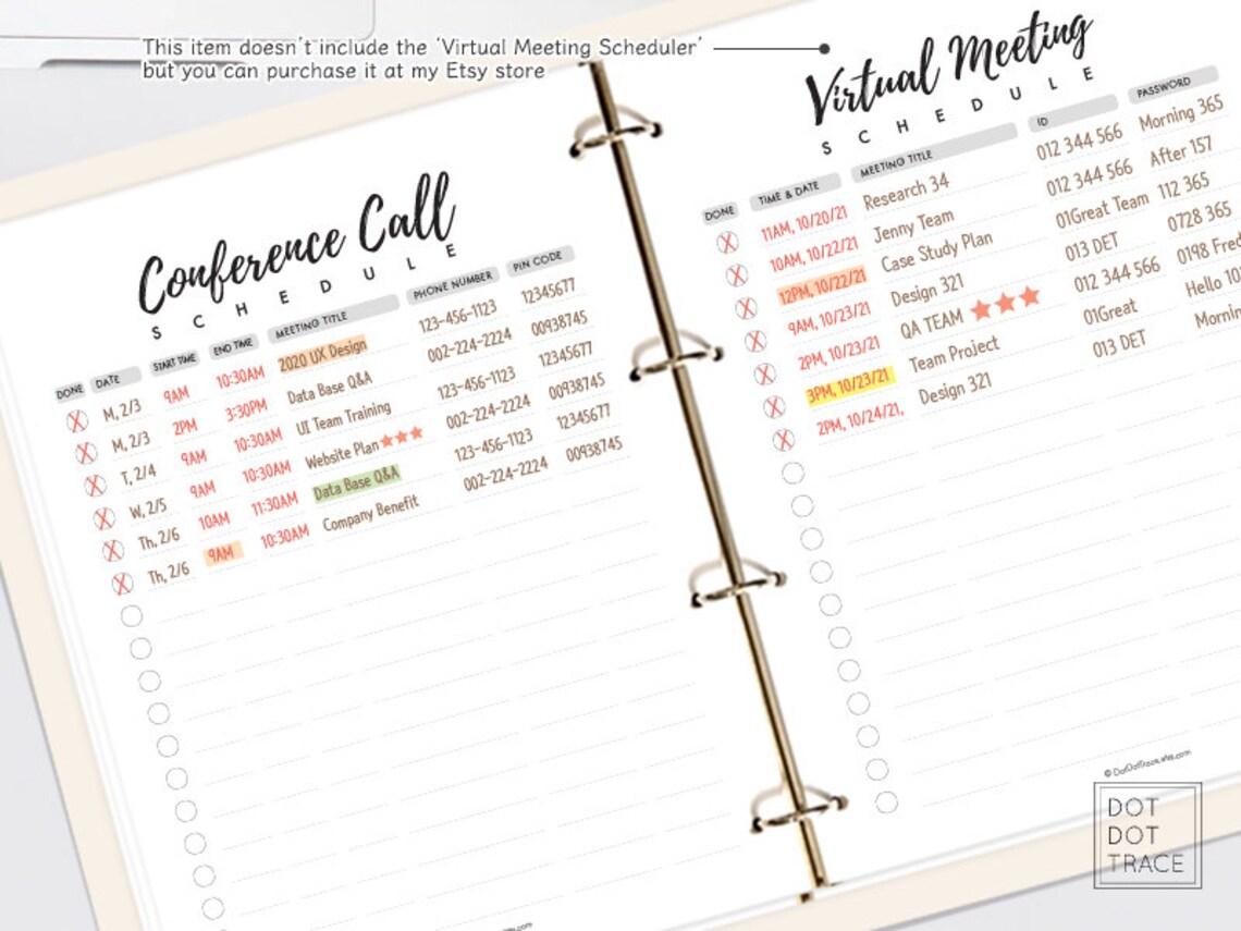 Printable Conference Call Schedule Template Conference Call Etsy