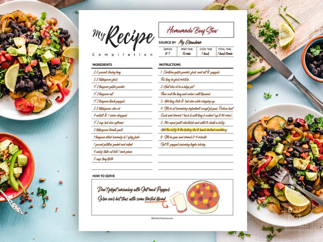 Printable My Recipe Compilation Printable Recipe Book My - Etsy