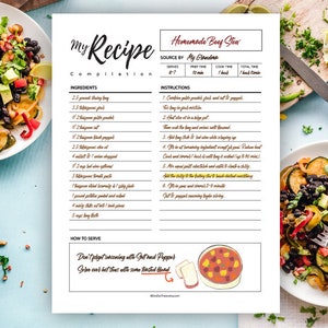 Printable My Recipe Compilation Druckbares Rezeptbuch Mein Rezeptbuch (Buchstabe&A4) Meine Rezeptzusammenstellung Kochbuch Essen Planer JPG Insert Down