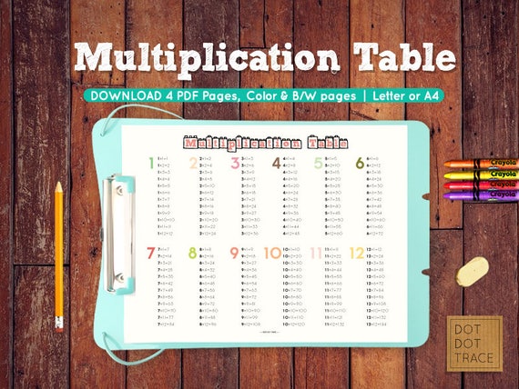 printable multiplication table for kids multiplication chart etsy