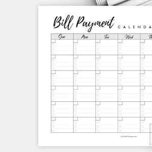 Printable Bill Payment Calendar Horizontal Monthly Bills Calendar Bill ...