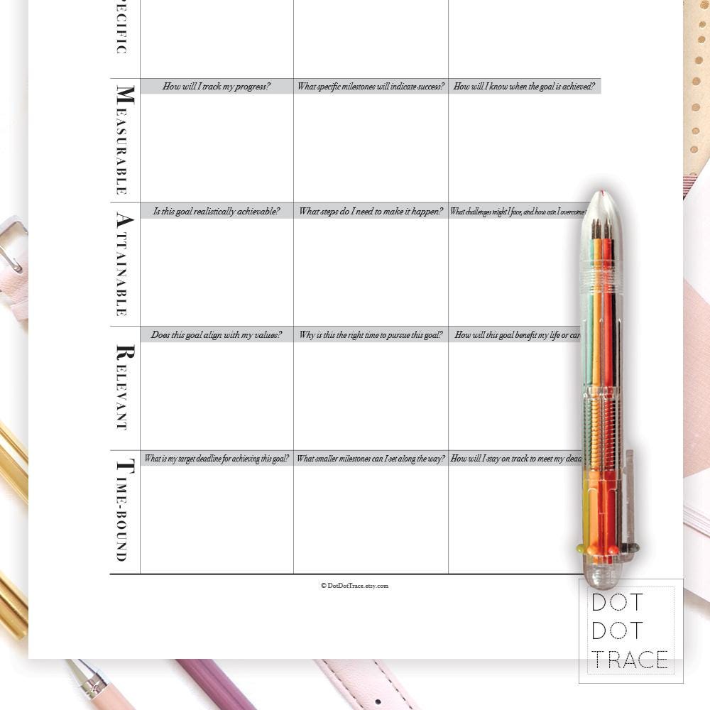 SMART Goal Planner Template: Printable Goal Setting Worksheet (PDF) - Etsy