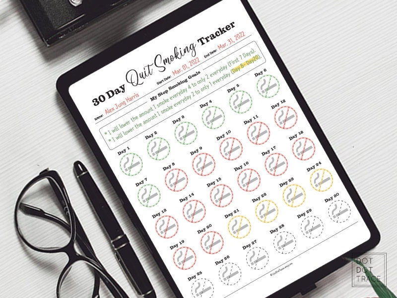 Printable 30 Day Quit Smoking Tracker 30 Day Stop Smoking Tracker No ...