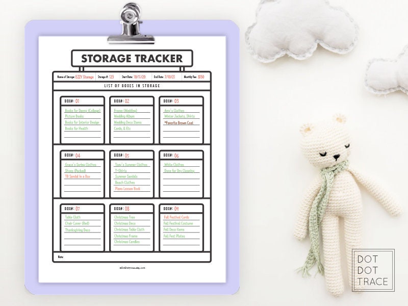 Printable Storage Tracker Moving Tracker Storage Box List of - Etsy