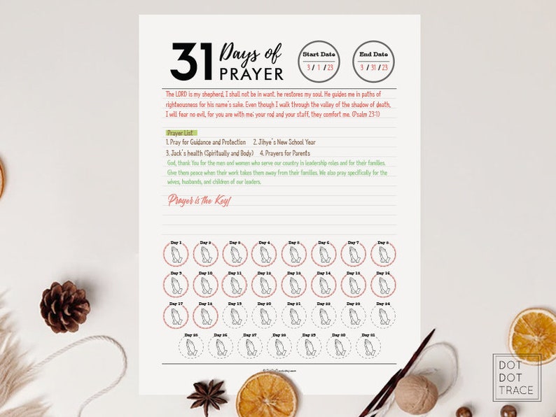 Printable 31 Days of Prayer Template Monthly Prayer Goal List 31 Days ...