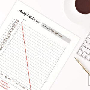 Afdrukbare maandelijkse schuld Knockout Grafiek 12 maanden Schuld payoff Challenge Template Goodnotes Maandelijkse Schuld Payoff Planner JPG bestanden Downloaden