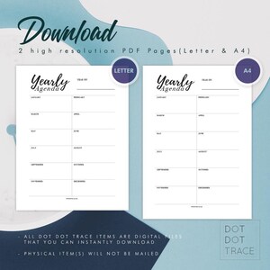 Printable Yearly Agenda Monthly Planner &amp; Calendar Instant Download ...