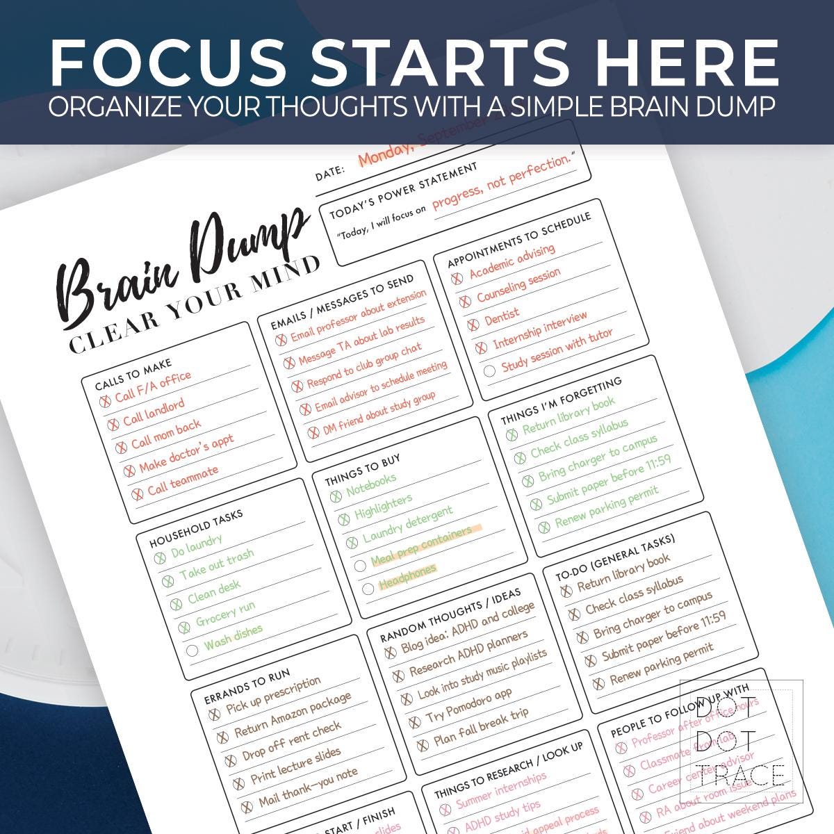 Brain Dump Printable | Task Dump Worksheet | Overwhelmed Reset Planner ...