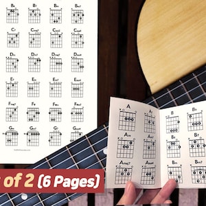 Printable Essential Guitar Chords + Portable Guitar Chord Chart Basic Guitar Chords Beginner&#39;s Guitar Chord Guide Download Set of 2, 6 Pages