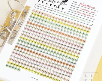 Tracker delle sfide di 365 giorni / Per un anno, mi impegno a / Tracker delle abitudini di 365 giorni stampabile / Pianificatore degli obiettivi annuali / Download minimo di PDF