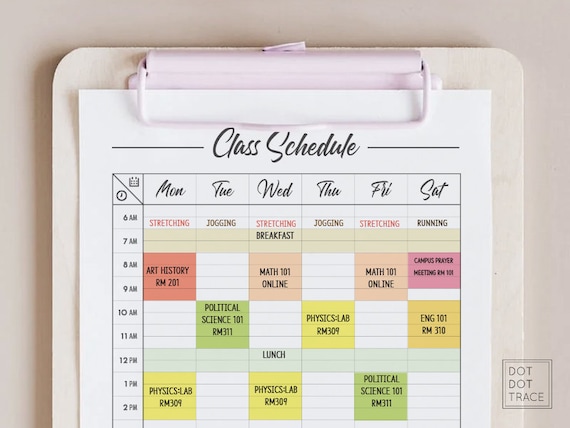 Printable Class Schedule: Weekly Student Planner (JPG Download)