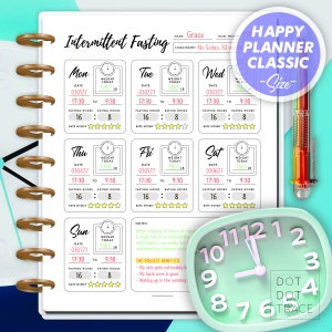 Afdrukbare 7-daagse intermitterende vasten-tracker [Happy Planner Classic] Intermitterend vastenlog GoodNotes Intermittent Fasting Journal PDF