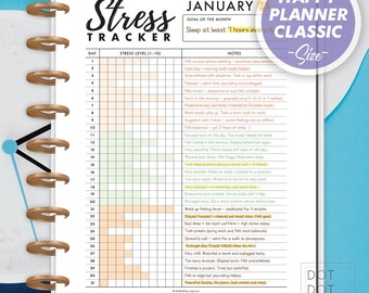Rastreador de estrés mensual imprimible: Diario minimalista de salud mental (Happy Planner Classic, descarga en PDF)