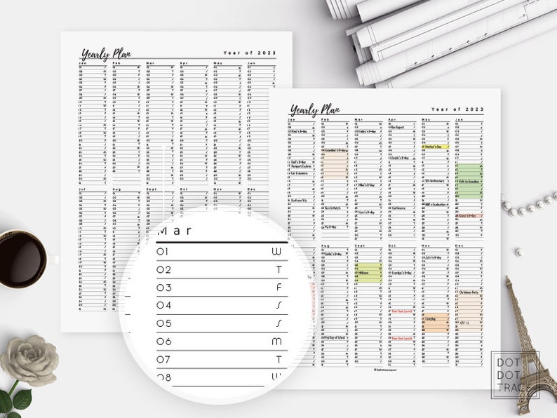 Printable 2023 Planner Year at a Glance Monthly Planner Daily Etsy