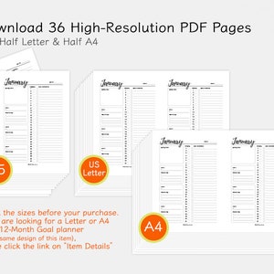 A5 Printable Monthly Planner (half Letter, Half A4) Daily Planner ...