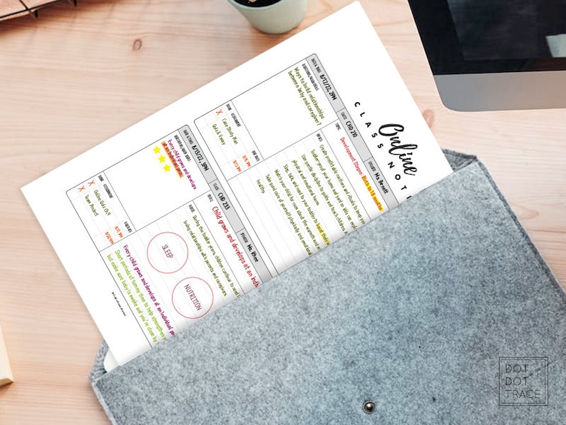 May include: A printable worksheet with the title "Online Class Notes" and sections for "Developmental Stages" and "Meet the Bear." The worksheet includes a section for "Child grows and develops at an incredible rate" with two circles labeled "Sleep" and "Nutrition."