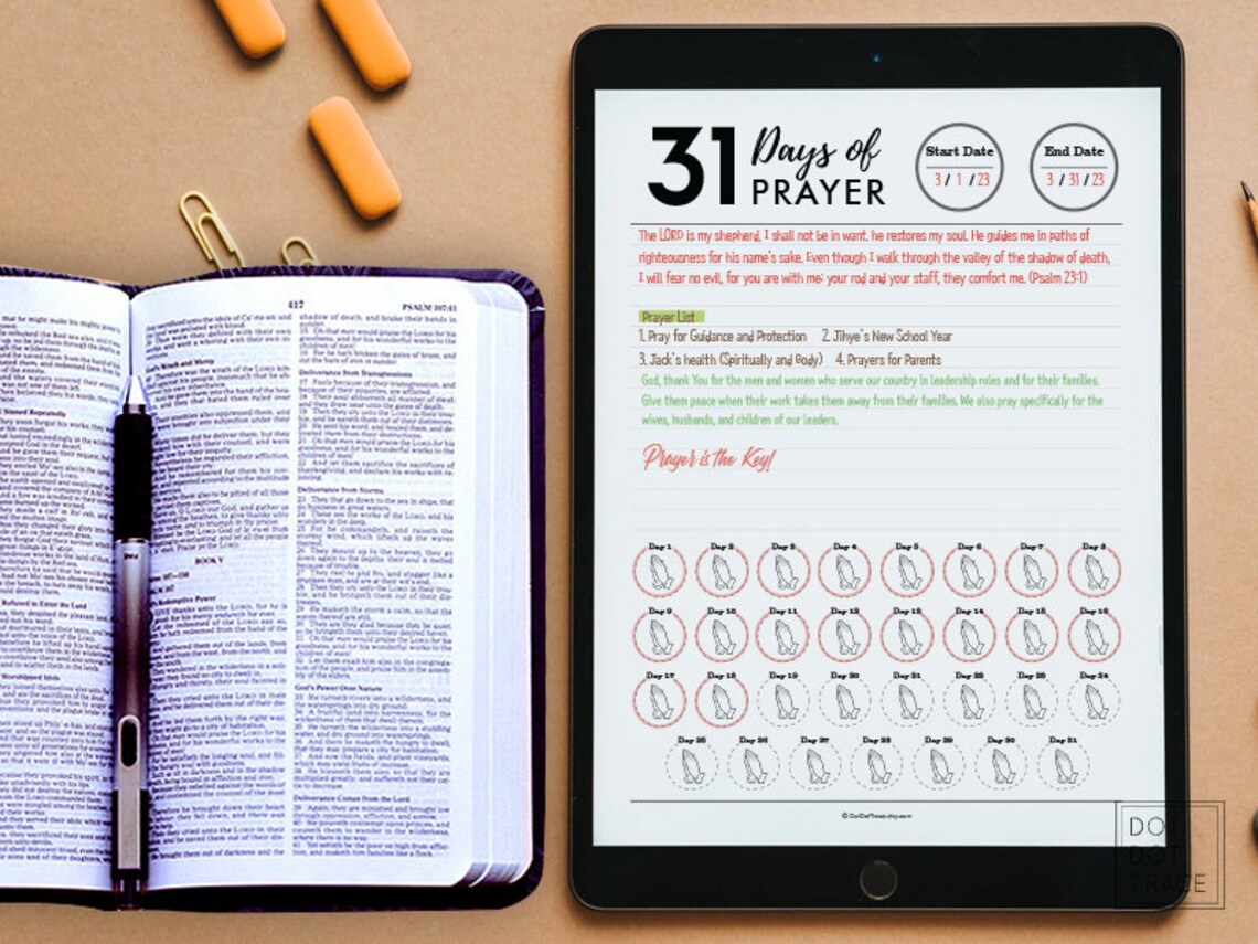 Printable 31 Days of Prayer Template Monthly Prayer Goal List | Etsy