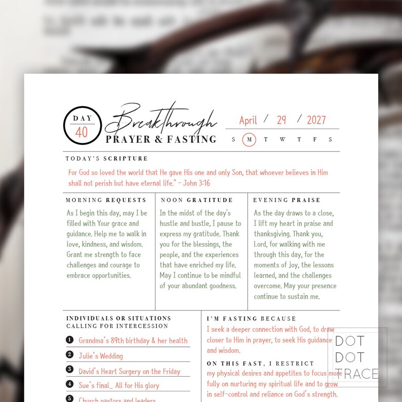 Printable Daily Breakthrough Prayer and Fasting Journal 365 Prayer Log