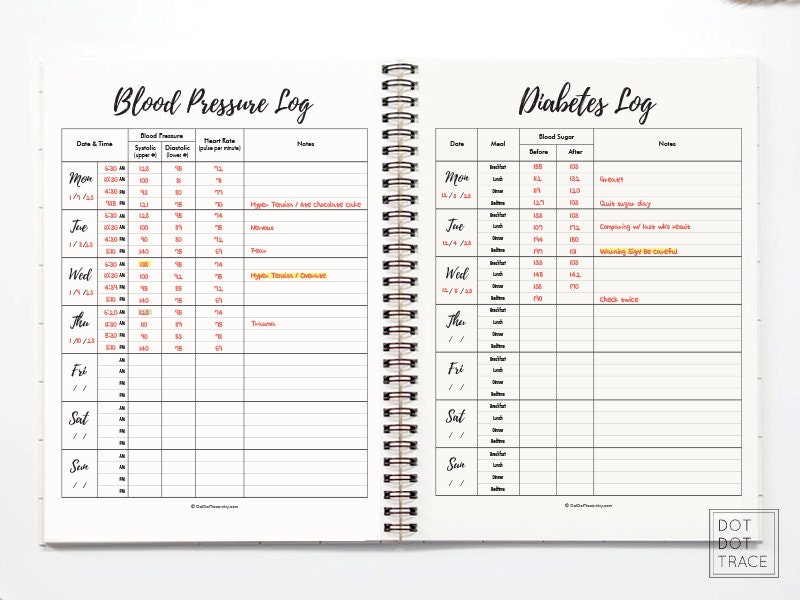 Printable Blood Pressure Logdiabetes Log Template Set Daily Blood ...
