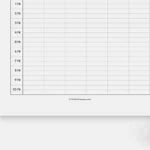 May include: A blank printable daily schedule template with a grid layout. The schedule is for the hours of 1 PM to 10 PM. The template is designed for use with a planner or journal.
