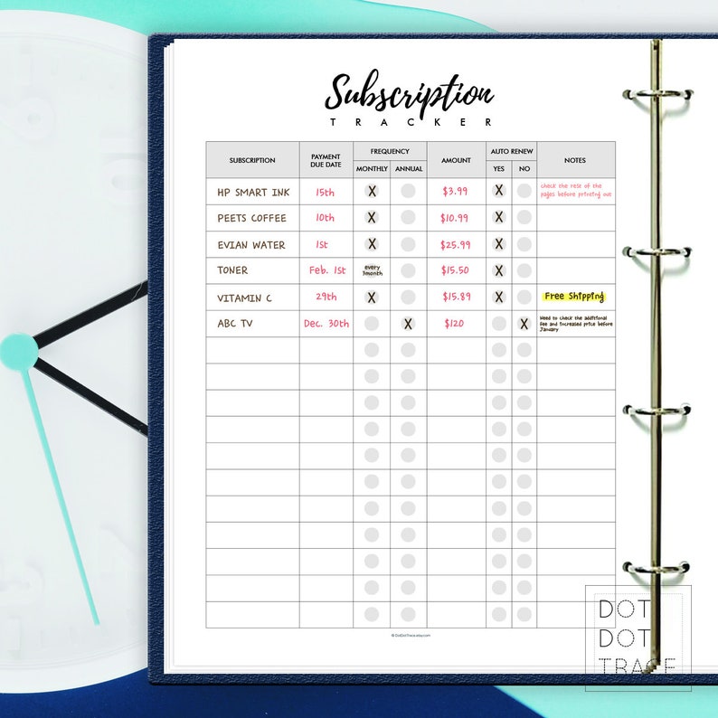 Printable Subscription Tracker: Monthly Expense Log (PDF) - Etsy