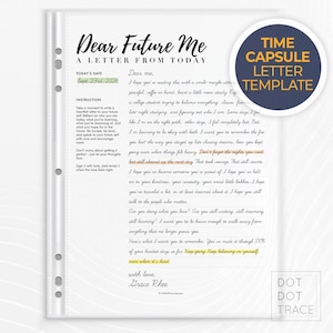 Printable Dear Future Me Letter Template Digital Future Self Letter Page Self-Reflection Journal Printable Guided Time Capsule Template PDF