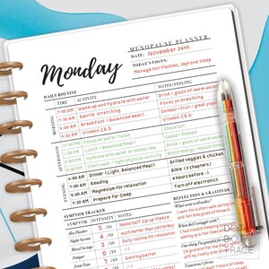Puede incluir: Un planificador semanal para gestionar los s&iacute;ntomas de la menopausia. El planificador incluye una rutina diaria, un seguimiento de los s&iacute;ntomas y una secci&oacute;n de reflexi&oacute;n y gratitud. El planificador est&aacute; dise&ntilde;ado para ayudar a las mujeres a controlar los sofocos, mejorar el sue&ntilde;o y reducir el estr&eacute;s.