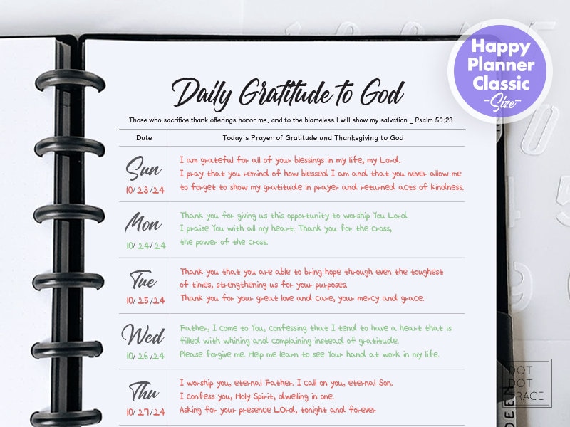 Printable Daily Gratitude to God the Classic Happy Planner-sized 7x9.25 ...