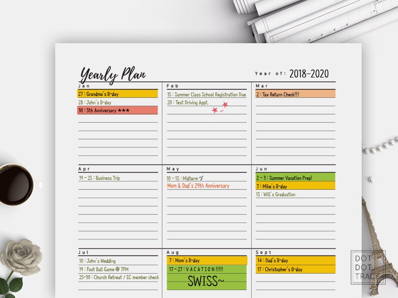 Printable Blanked and Lined Yearly Planner Letter & A4 Monthly Planner GoodNotes Yearly Planner Insert JPG Year at a Glance New Year Plan image 8