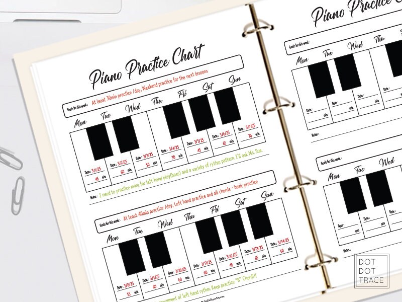 Printable Piano Practice Chart Piano Practice Log Piano Practice