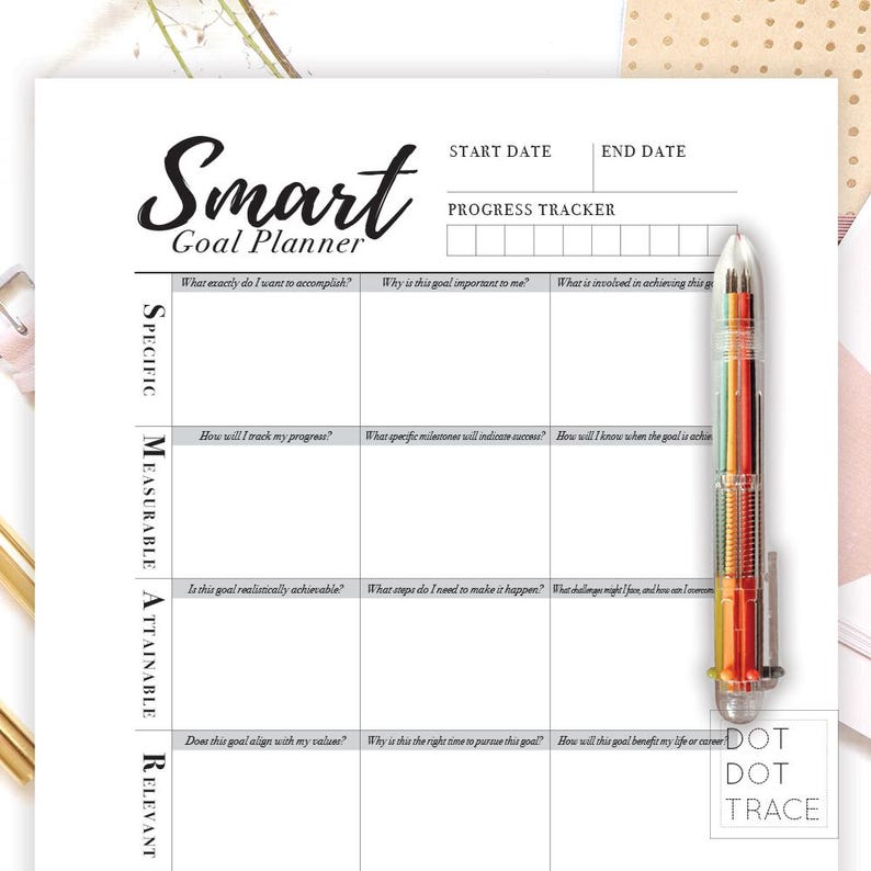 SMART Goal Planner Template: Printable Goal Setting Worksheet (PDF) - Etsy